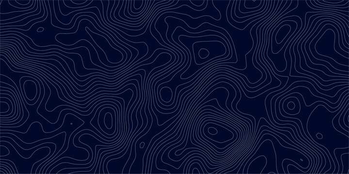 Abstract Dark Navy Topographic Map Background with Silver Contour Lines, Terrain Elevation Curves and Modern Geographic Cartography Design.