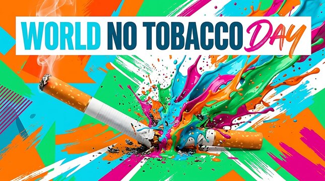 World No Tobacco Day colorful poster with broken cigarette
