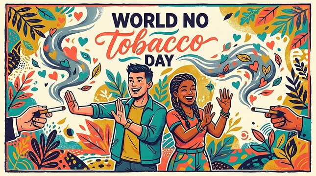World No Tobacco Day campaign poster with people refusing cigarettes