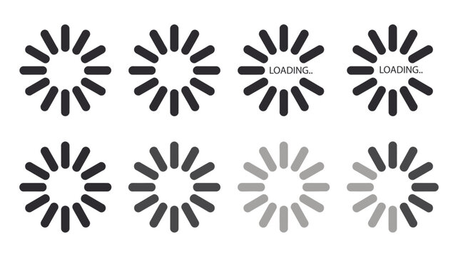 Loading and buffering progress indicator icon set, web and app element collection circular wait symbols status bars and process graphics, modern minimal interface design assets for user experience 