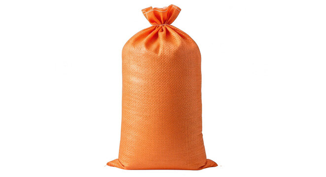 Orange fabric sack tied with drawstring isolated on transparent background