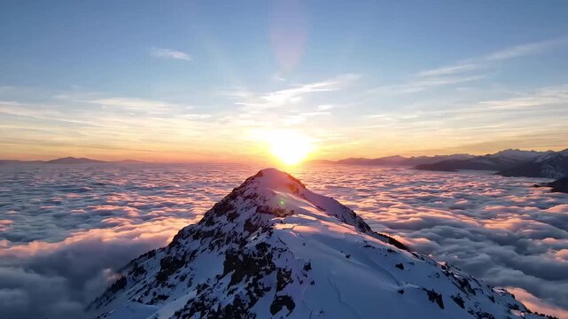Majestic Sunrise - Snow-Capped Peak Above Cloud Sea