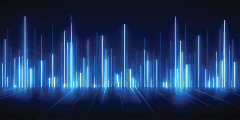 Abstract background with bright blue glowing vertical neon lines forming a digital equalizer or sound wave pattern data visualization sci fi modern art vertical abstract background equalizer © Rosa Alba L 