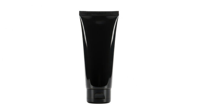 Black tube of cream standing upright isolated on transparent background