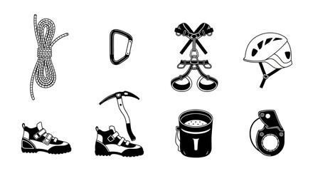 Rock Climbing Equipment Icon Set © huhiyart