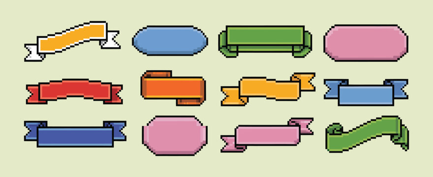 Pixel Art Speech Bubble Vector Set for Retro 8 Bit Arcade Games, Dialogue Boxes, UI Message Frames, and Chat Quote Graphics for Creative Designers