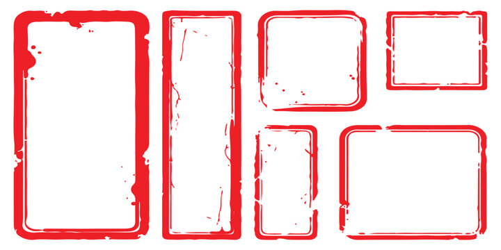 Set of various red rectangular rubber stamp frames with a distressed grunge texture