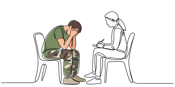 two people in a counseling continuous one line drawing, meeting or interview continuous one line drawing, Continuous line drawing of two women, one writing notes while the other gestures and speaks