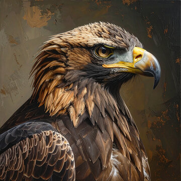 Close-up painting of a majestic golden eagle in profile