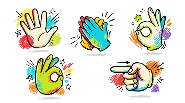 Colorful hand gestures and signs.