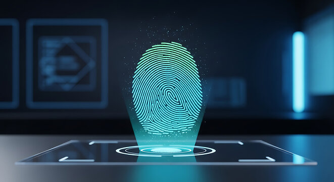 Biometric fingerprint scanning technology on a futuristic device