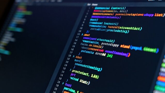 Computer screen displaying colorful code