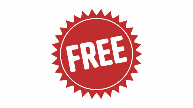 Bold red free badge with spiky edges and white text