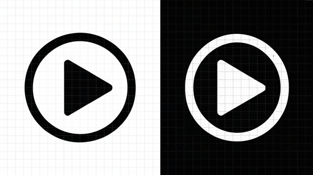 Modern play button icon in circle with white and black color scheme