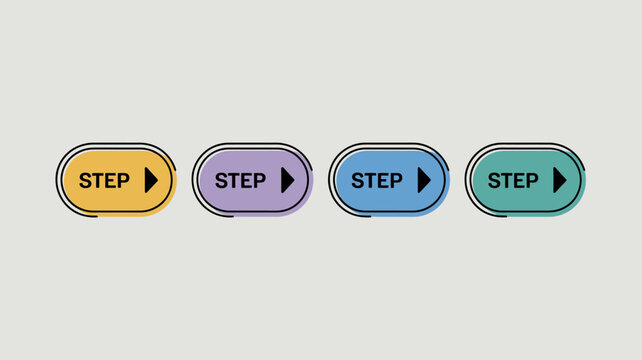 Flat design step buttons with arrows in colorful gradient fill
