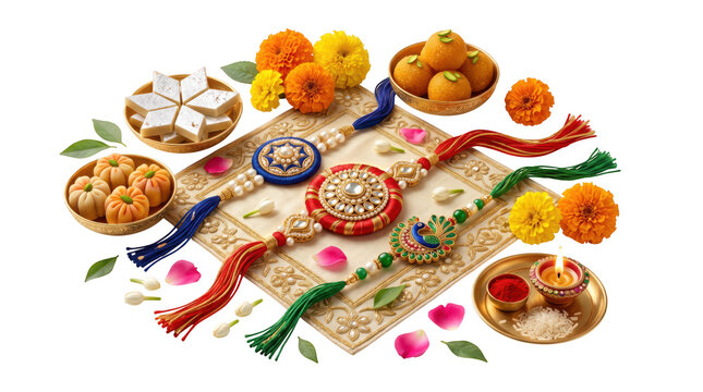 Raksha bandhan festival celebration with traditional rakhi and sweets isolated on transparent background