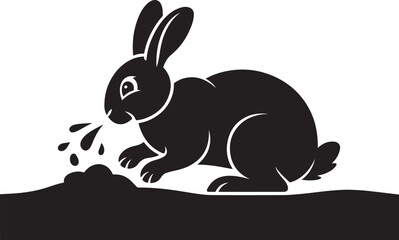 Obraz premium Black rabbit silhouette illustration foraging for food on a dark mound
