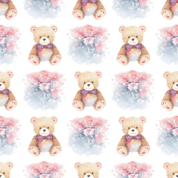 Watercolor cute teddy bears seamless pattern for baby fabric and nursery wallpaper