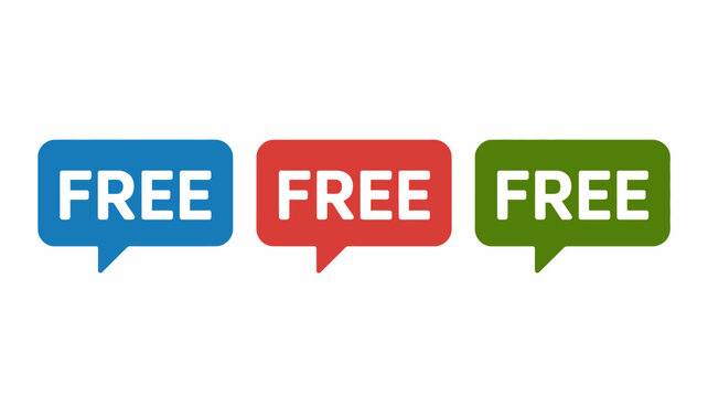 Three colorful speech bubble icons saying free in bold letters