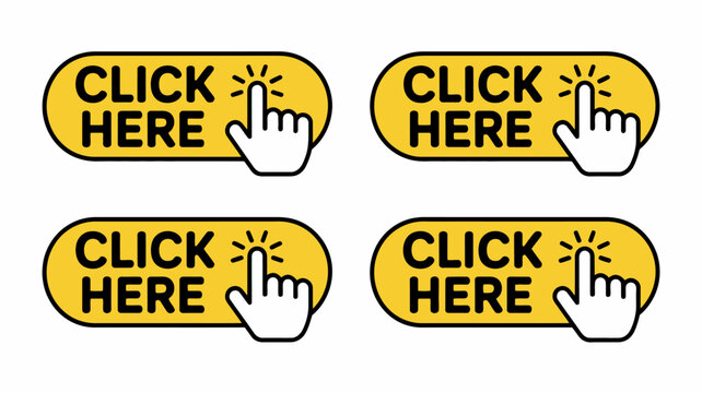 Click here button with finger pointing icon on yellow background