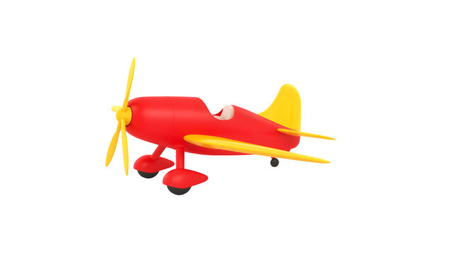 Red toy airplane with yellow propeller and wings red airplane yellow wings