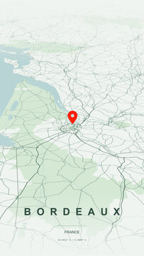 Modern minimalist vector map of Bordeaux, France. High-quality scalable illustration of Bordeaux city grid, Garonne River crescent bend (Port de la Lune) for posters and design.