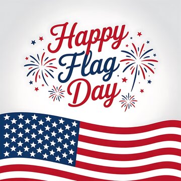 Happy flag day patriotic illustration with fireworks and american flag