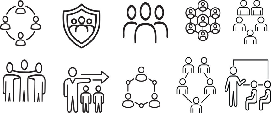 Leadership line icon set. Editable Stroke. Leader, team, direction, confidence, vision - stock vector.