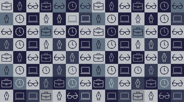 Photography practice metaphors and equipment system symbols arranged in a sophisticated seamless repeating pattern for school