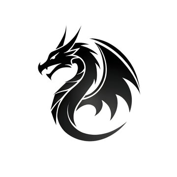 Black dragon head emblem with sharp horns and detailed wings, rendered in a sleek, modern style mythical creature isolated on a transparent background