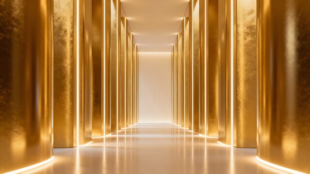 Golden corridor with vertical pillars