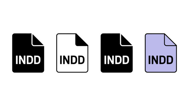 Set of four minimalist document icons with indd file extension in different styles