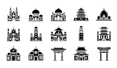 Fototapeta premium World Religious Architecture Outline and Silhouette Vector Collection