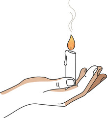 Hand holding a lit burning candle with melting wax and smoke vector © MrH_Canvas