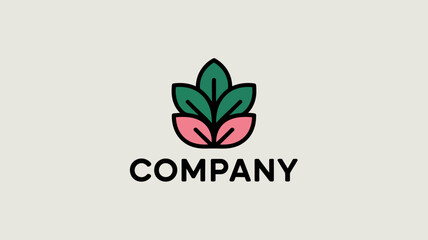 Fototapeta premium Minimalist company logo with green leaves and pink flower