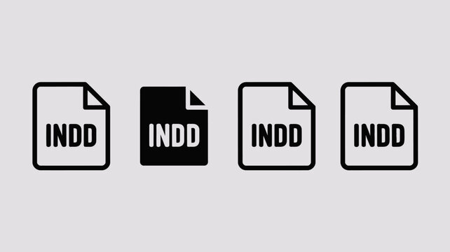 Four black and white document icons with indd file extension in a row