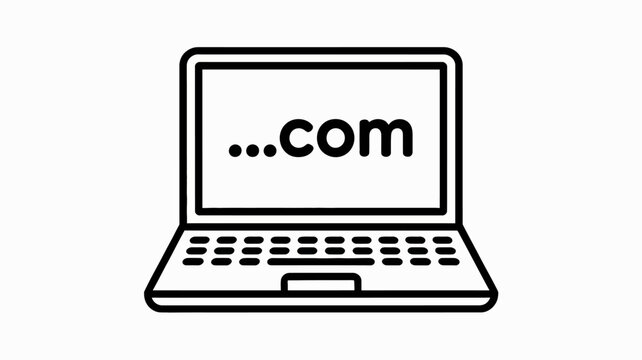 Minimalist laptop icon with dots com domain displayed on screen