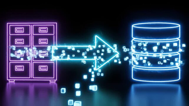 Digital Data Transfer from Filing Cabinet to Database Neon Lights.