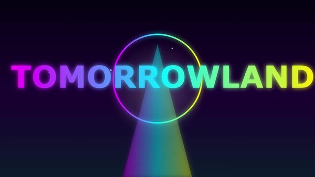 Vibrant neon lights illuminate Tomorrowland festival logo at night