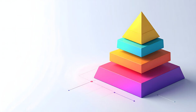Pir&aacute;mide isom&eacute;trica 3D con niveles escalonados de colores sobre fondo claro
