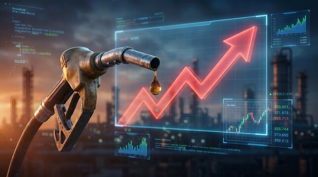 Fuel price increase concept with gas pump and rising graph