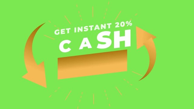 Cash back reward promotion banner with twenty percent discount offer and circular arrows design