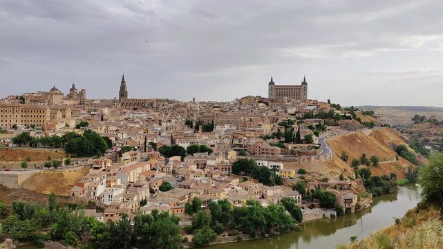 Panoramic view of Toledo city from the Mirador del Valle viewpoint, Toledo, Castilla-La Mancha, Spain.