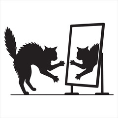 Fototapeta premium Minimal Cat Mirror Reflection Scene Showing Humorous Pet Behavior Silhouette