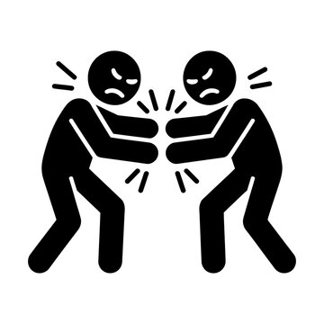 Stick figures in a physical confrontation