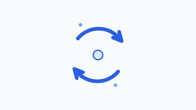 A graphic illustration depicts circular arrows revolving around a central dot.