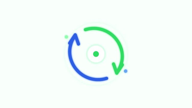 Circular arrows rotate around a central green point in a clockwise and counterclockwise motion.