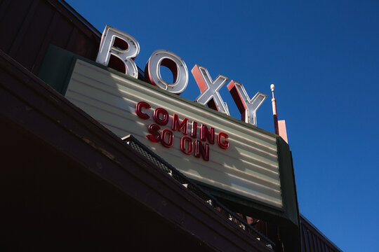 Marquee for the Roxy Theater along old Route 66 in Holbrook, Arizona, 2020