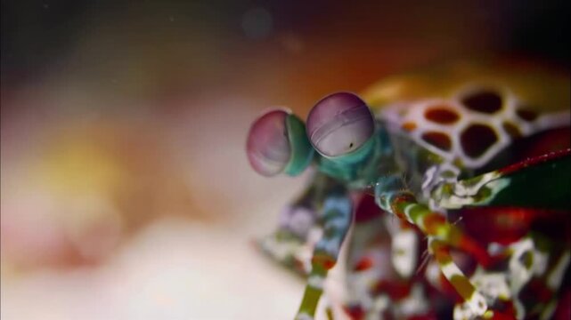 Macro View of Peacock Mantis Shrimp Face and Club Smashers, Marine Biology, Slow Motion