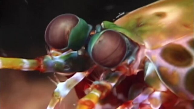 Macro View of Peacock Mantis Shrimp Face and Club Smashers, Marine Biology, Slow Motion